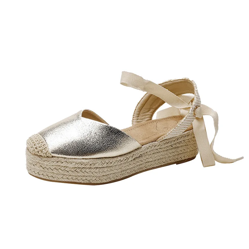 Large Size High Heel Sandal for Women Big High-heeled Hemp Fabric Rubber PU Slides Hoof High Heel Sandal for Women Large Size H