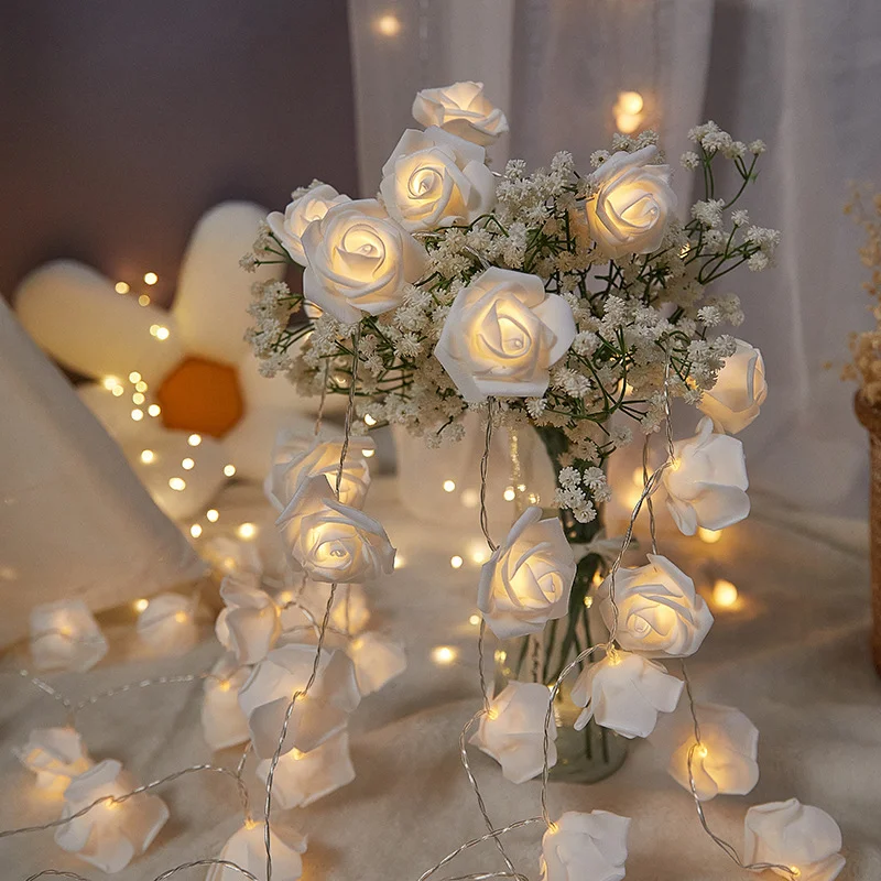 3m 20LED Artificial Rose Flower String Light Battery Powered Wedding Fairy Garland Room Decoration Ramadan Mother's Day Gifts