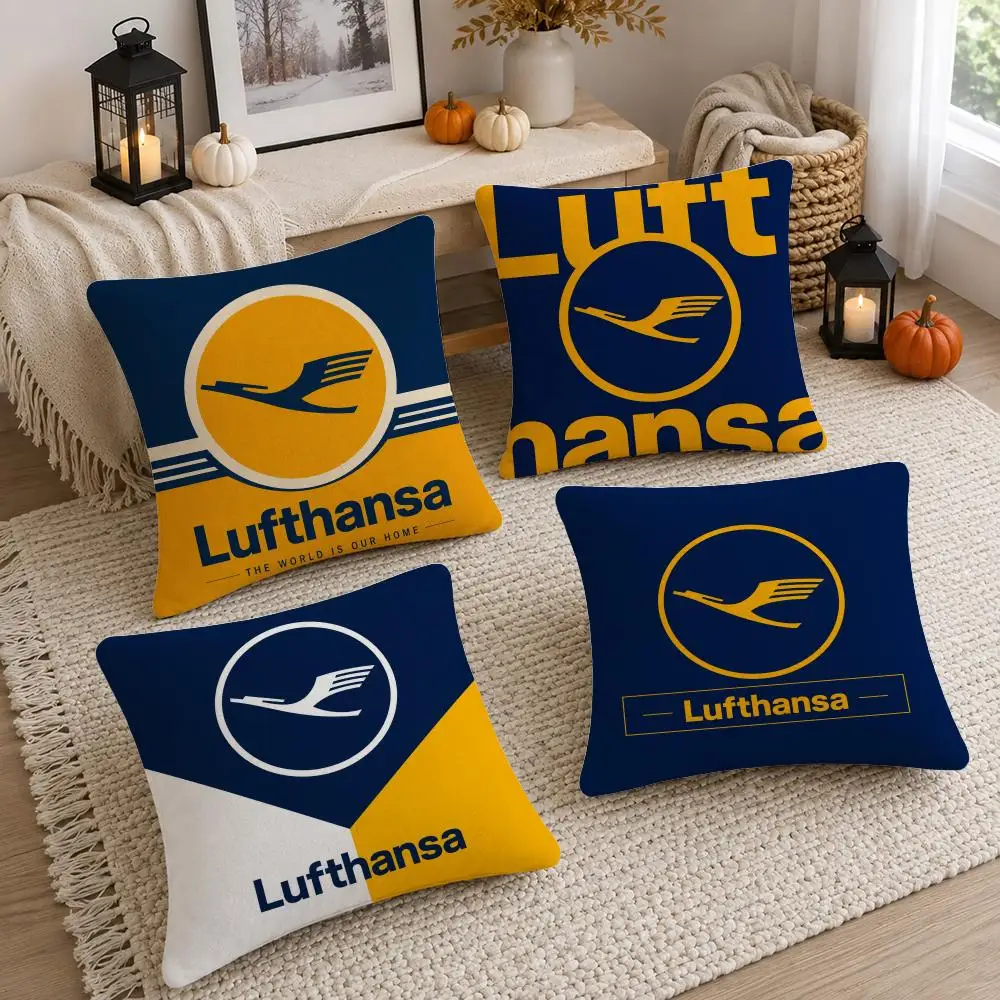 Airline Lufthansa Cushion Cover Soft Fluffy Short Plush  Pillow Case Throw Decorative Cushion Covers for Sofa Bedroom Home Decor