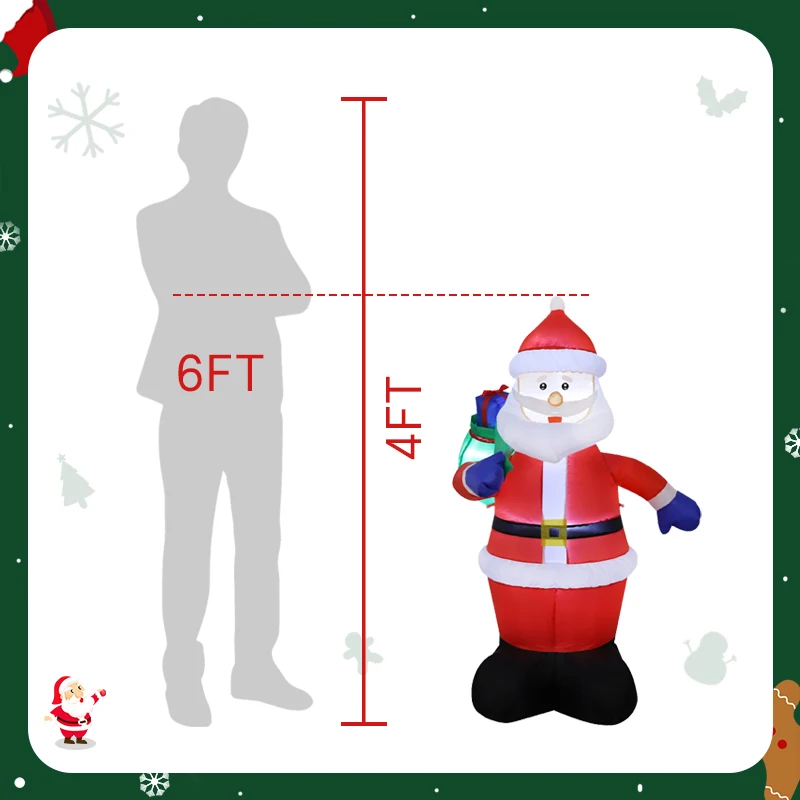 4FT زينة عيد الميلاد نفخ سانتا كلوز مع شنطة هدايا اللعب ساحة المنزل الحلي مع لعبة LED حفلة زينة عيد الميلاد