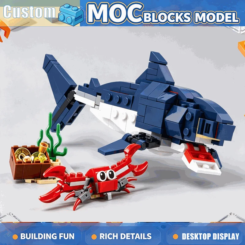 119PCS Ocean Predator Shark Building Blocks Sea Animal Model Underwater Scene DIY Assembly Toy Collection Display Birthday Gift