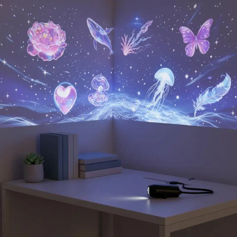 USB Magic Ocean Series Projector Lamp Adjustable Jellyfish Butterfly Pattern Atmosphere Light Car Bedroom Decor Projection Ligh
