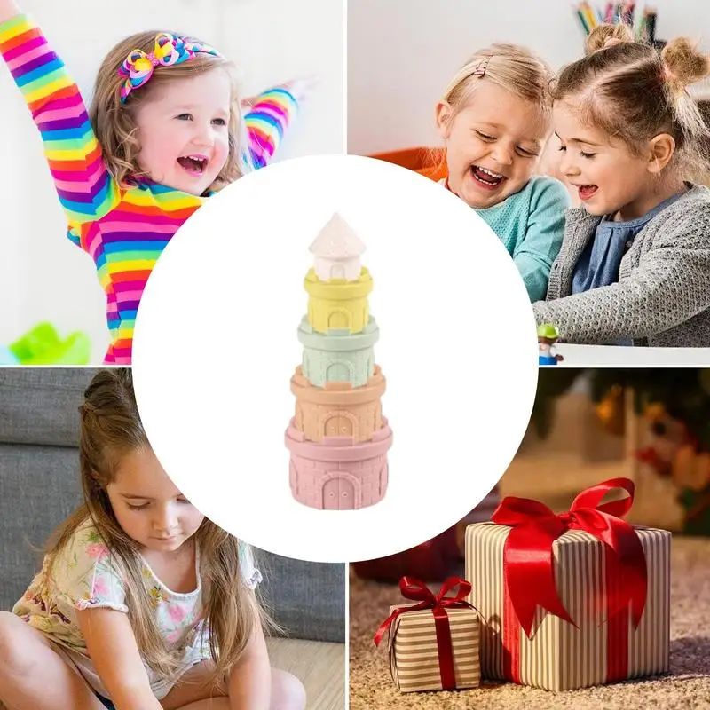 Stacking Rings For Babies Sensory Stacking Game Silicone Building Blocks Dinosaur & Castle Shapes With BB Sound Early Learning