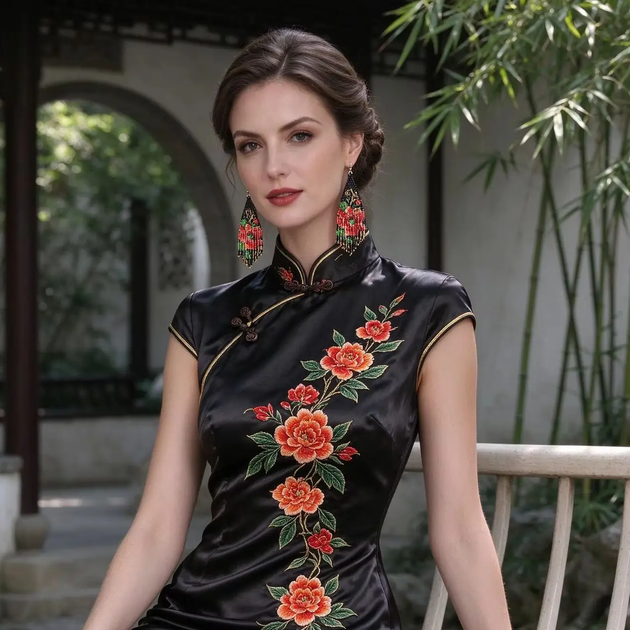 Chinese Classical Floral Pattern Seed Bead Tassel Earrings Jewelry For Ladies For Banquets Fashion Shows And Trip
