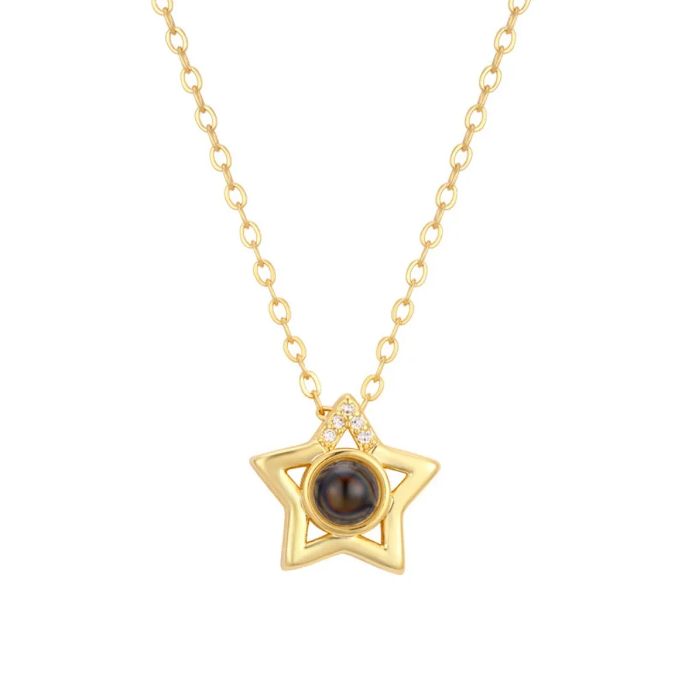 

Я люблю тебя в сто языках, проекционное ожерелье со звездой, женская модная универсальная цепочка на ключицу с пятиконечной звездой