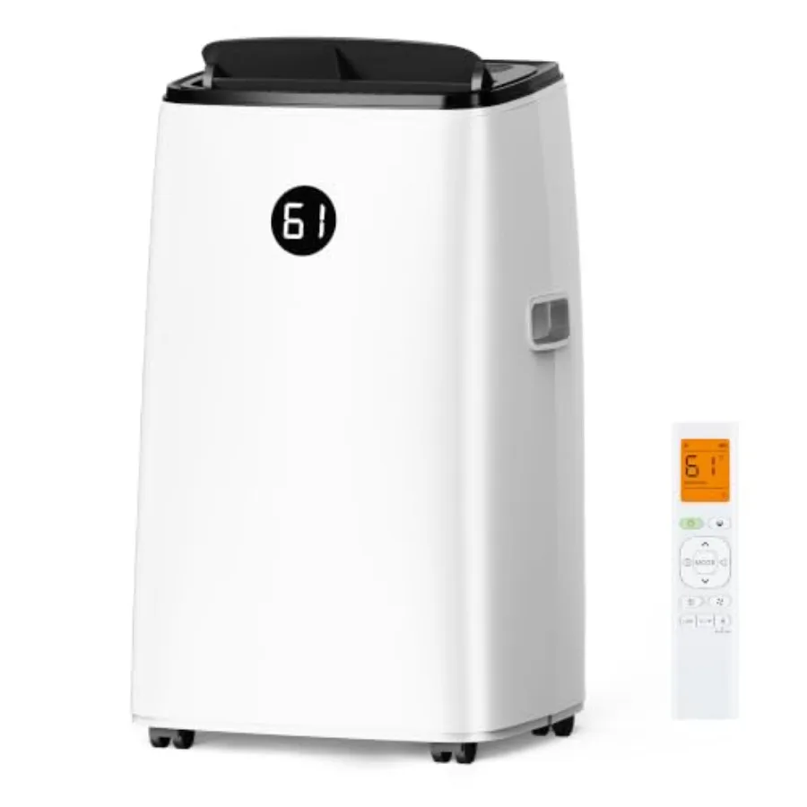 Portable air conditioner for large rooms up to 700 sq ft, stainless steel finish, white, 14, 000 BTU cooling with dehumidifier,