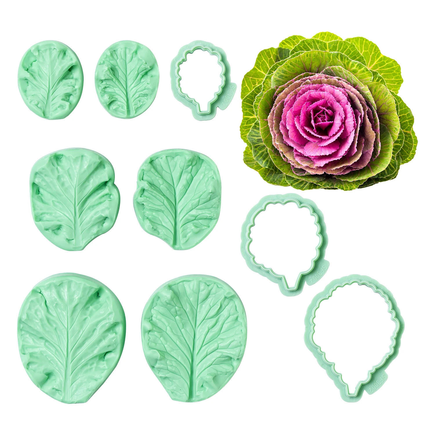 Kale,Collard DIY Fondant Craft Set Leaf Veining Silicone Mold Plastic Cutters Gum Paste,Sugar Craft,Clay Mold Set