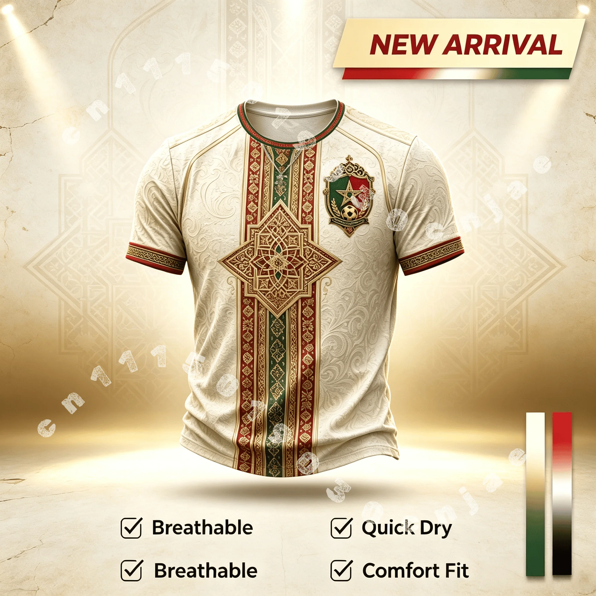2026 New Men's Morocco Islamic 3D Printed Football Jersey T-shirt Suitable for Daily and Training Wear Quick Drying Sweatshirt