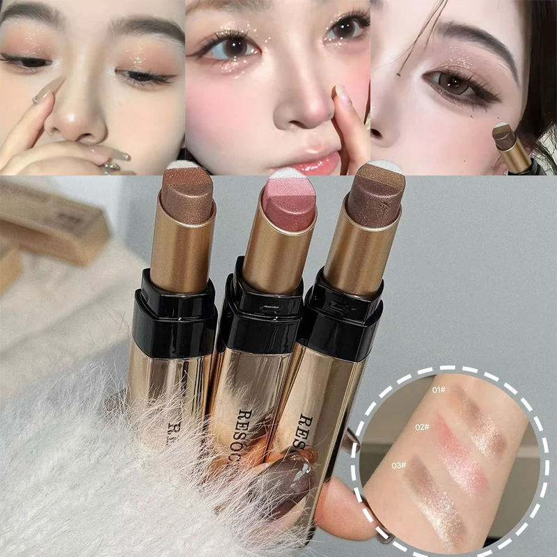 Barra de Maquillaje 3 en 1 con Iluminador Perlado, Sombra de Ojos, Delineador de Ojos Brillante, Resistente al Agua, Larga Duración, Maquillaje Rápido y Fácil