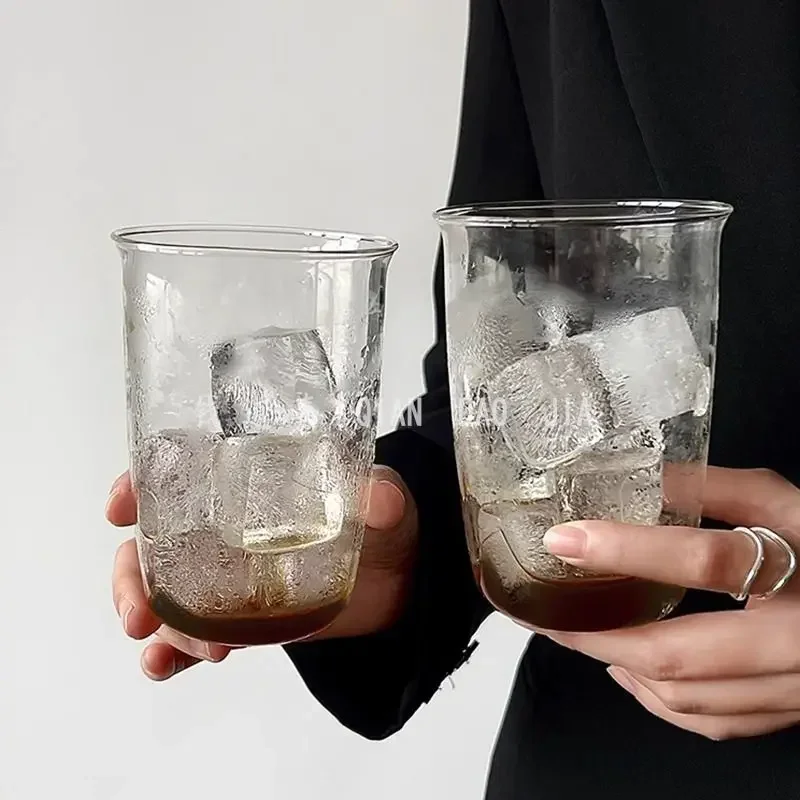 Taza de agua de vidrio transparente, gran capacidad de 440 ml, taza de café, taza de bebida fría, taza para beber, recipiente para bebidas, adecuada como regalo