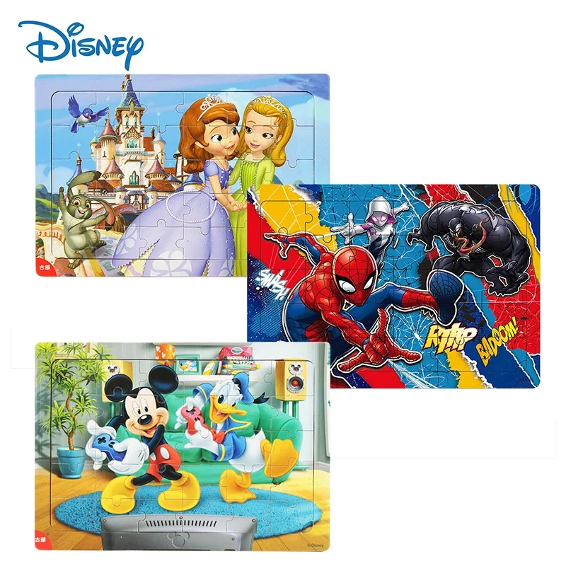 الأصلي ديزني 30 قطعة إطار خشبي بازل قطع ميكي ماوس الأميرة صوفيا سبايدرمان الطفل ألعاب تعليمية للأطفال