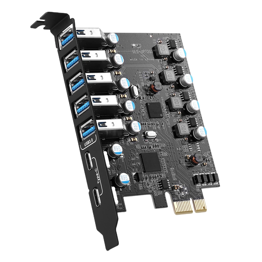 

7 Ports USB 3.0 5Gbps PCIE 1X Expansion Card USB-A 5X USB-C 2X PCI Express USB Add on Card Internal USB3 Hub Adapter for Desktop