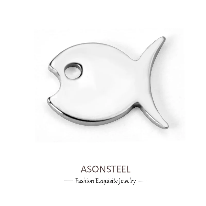 ASONSTEE 100Pcs Single Hole Fish Shaped Slice Pendant Connector Steel Color DIY Handmade Necklace Bracelet Jewelry Accessories