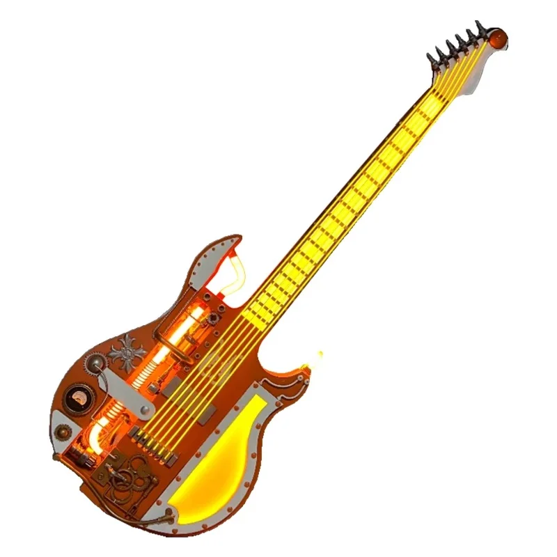 Bar restaurant KTV creative, cyberpunk industrial style metal guitar, background wall ambient light, decorative pendant