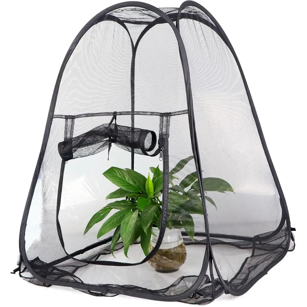 

Mesh Plant Cover rom Animals, Plant Netting Pest Guard Cover, Plant Tent Cage -up with 4 Stakes or Vegetables, ruits, lowers (Bl