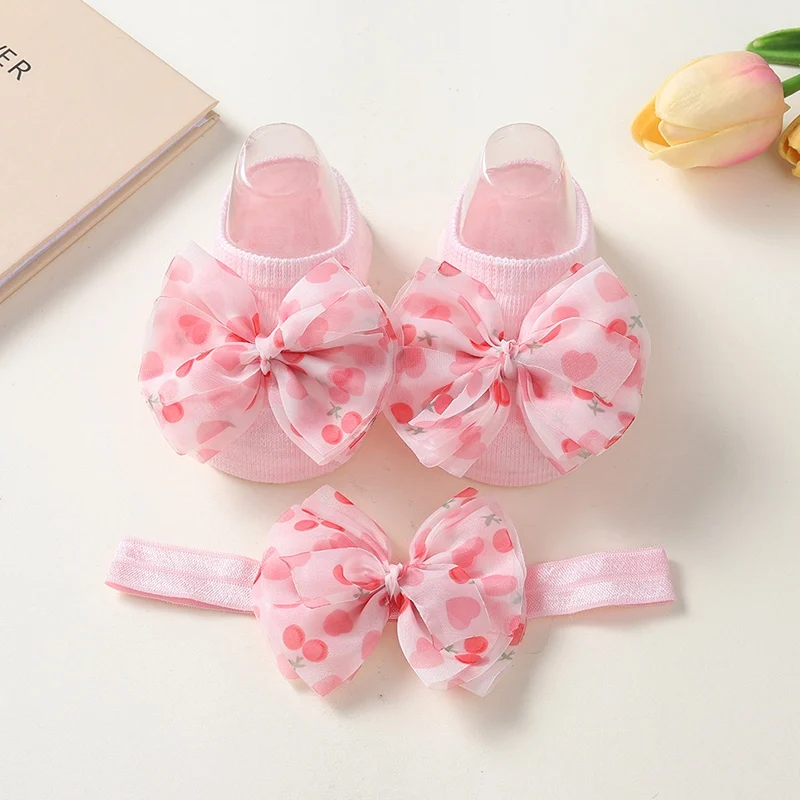 Baby Headband Socks Set Non Slip Cotton Floral Bow Decorative Sock Lace Flower Newborn Hair Band Turban Girl Hair Accessories