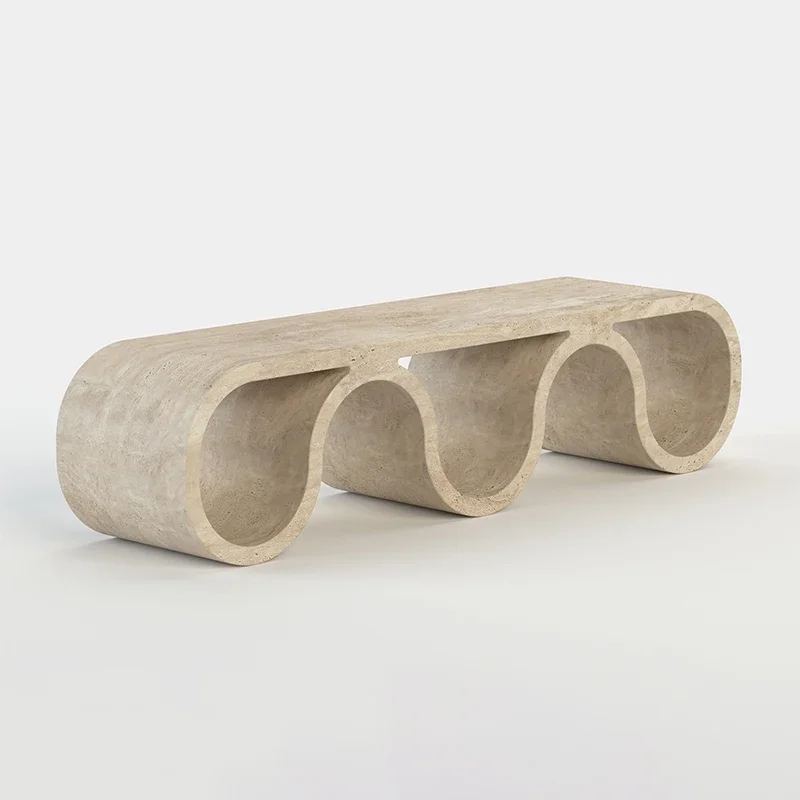 #Dream Home Modern Travertine Coffee Table Continuous Wave U-Shape Design Elegant Living Room Furniture