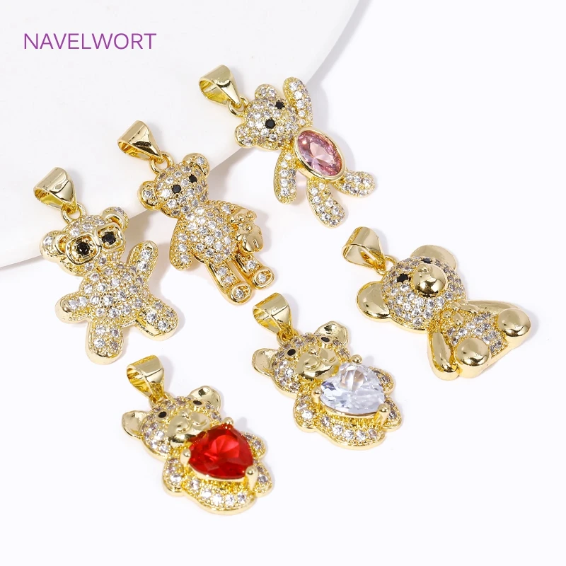 Multi Styles 18K Gold Plated Inlaid Zircon Bear Charms Pendant For DIY Necklace Making Supplies High Quality Jewelry Accessories