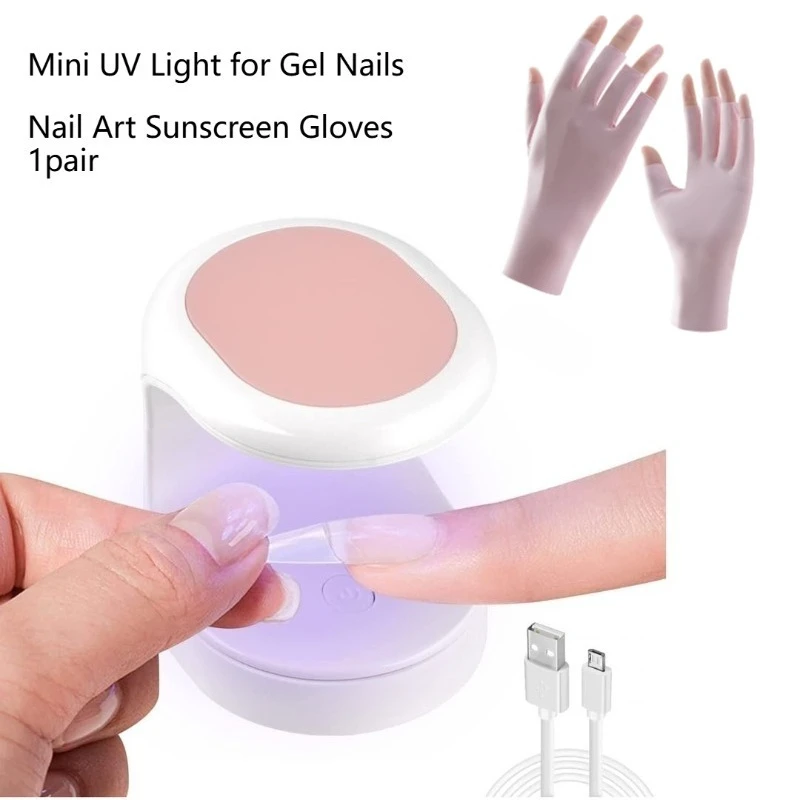 โคมไฟยูวีสำหรับเล็บแบบพกพาพร้อมถุงมือไร้นิ้วป้องกันรังสียูวี – เครื่องอบเล็บเจลขนาดเล็กสำหรับการทำเล็บมือแบบมืออาชีพ