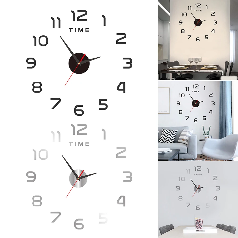 Modern Design Large Wall Clock 3D DIY Quartz Clocks Fashion Watches Acrylic Mirror Stickers Living Room Home Decoration Horloge