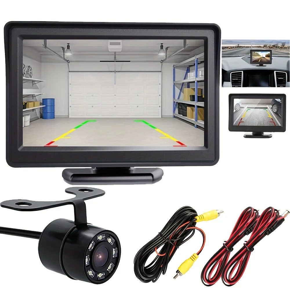 10.92cm HD Monitor Car Backup Reverse Camera Kit with Night Vision - Wide-Angle Rear View for SUVs,Pickups, Campers,Tractors,RVs