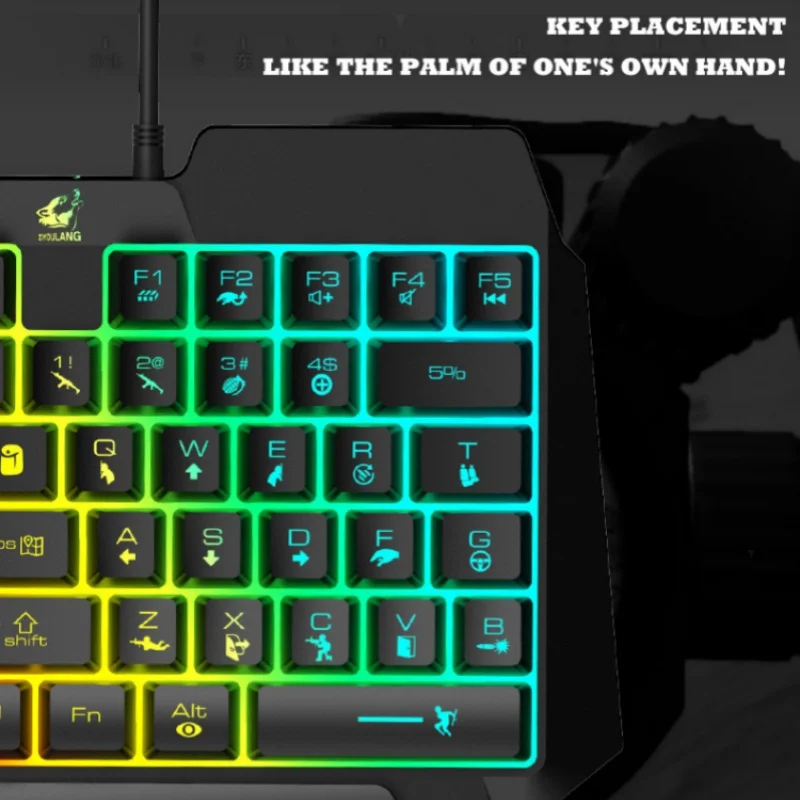 Ziyoulang T1 Wired Keyboard Mouse Set One Hand Throne Mechanical Touch Cool Color Light Plug Play Esports Game Peripheral