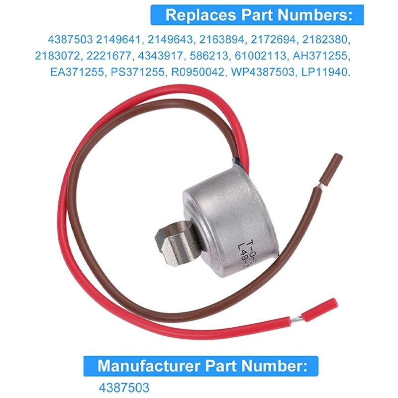 4387503   El termostato de descongelación del refrigerador reemplaza a WP 4387503 343917 61002113   PS 11742474   AP AP- mostrar título original 6009317   para Whirlpool, Kenmore