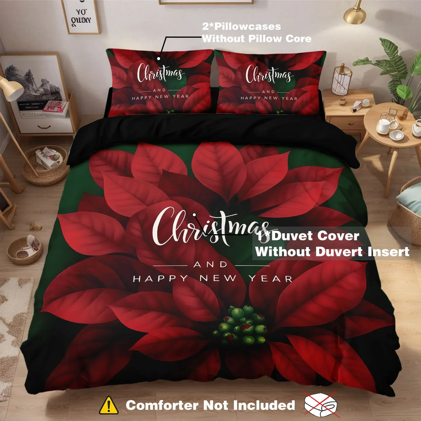

3pcs Red Floral Bedding Set Print Coreless Multi Size Bedroom Dormitory Decoration Soft and Comfortable Machine Washable