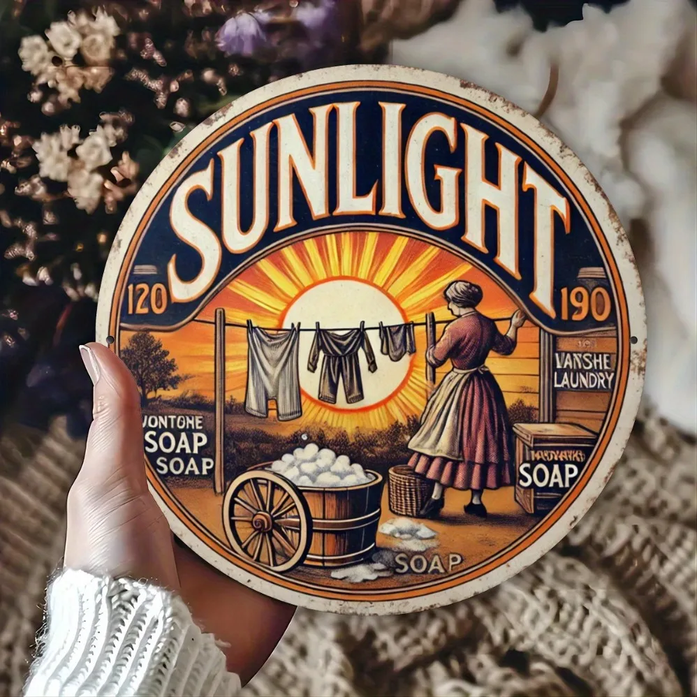 Arte de pared de metal con jabón solar retro - Decoración vintage de 8 pulgadas | Ideal para el hogar, jardín, bar, cafetería y gimnasio | Decoración de hierro fácil de colgar