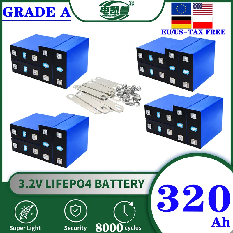 New A-Grade tax-free 8000 cycle LiFePO4 3.2V rechargeable battery, suitable for DIY 12V 24V 48V solar communication systems