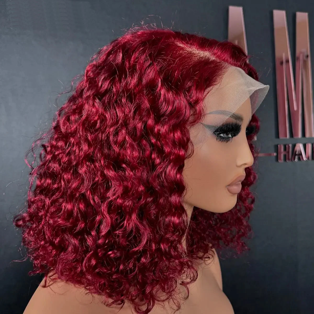 

Colored Bob Wigs 100% Human Hair Burgundy Lace Frontal Jerry Kinky Curly Pre plucked Transparent Lace Frontal Wig 200 Density