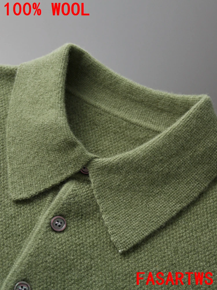 2025 Choice High Quality Men POLO Collar Wool Pullover Cashmere Sweater Autumn Winter Smart Casual 100% Merino Wool Knitwear Top