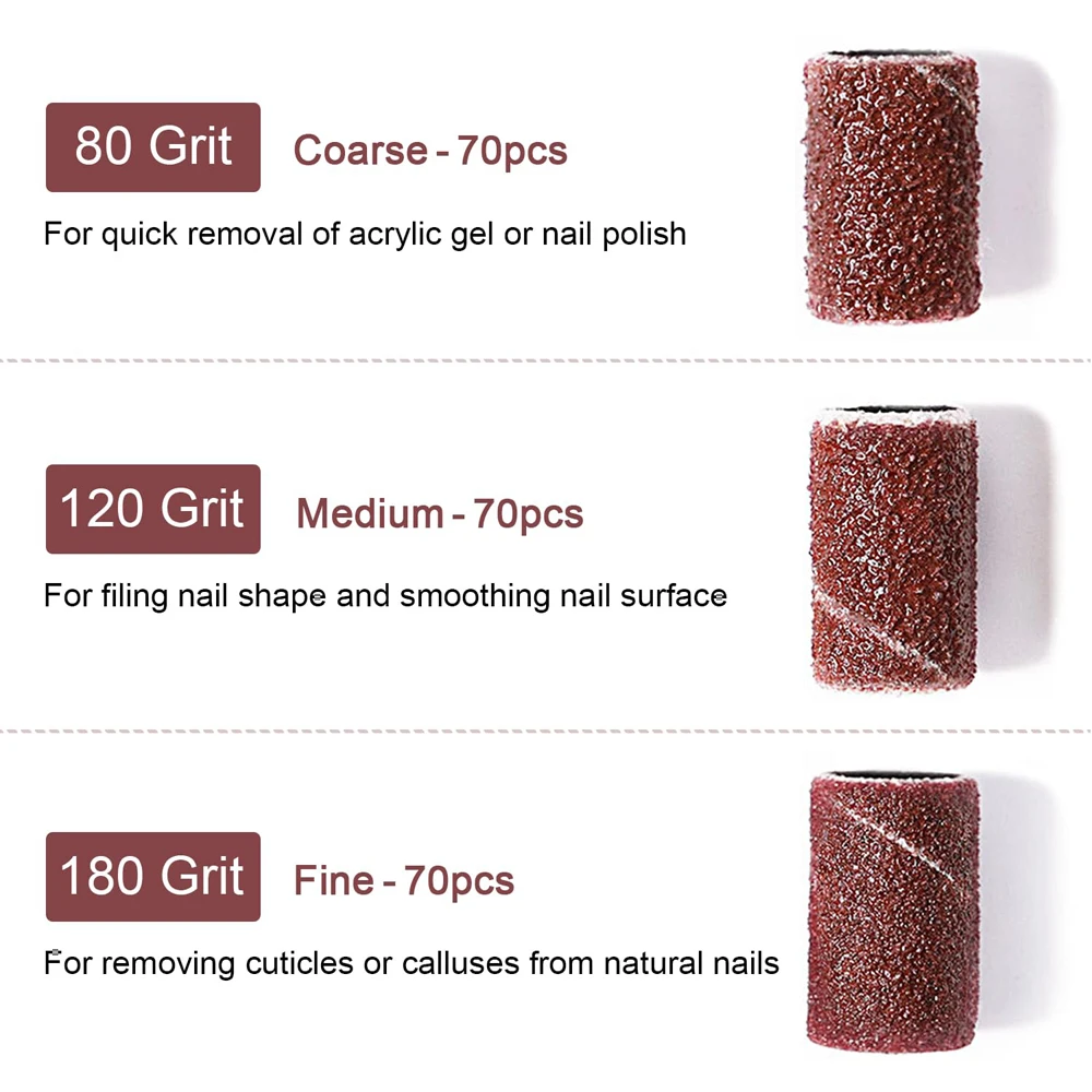 210 قطعة من أربطة غطاء الصنفرة # 180 # 120 # مجموعة أدوات باديكير لمثقاب الأظافر مكونة من 80 حبيبة لإزالة طلاء الأظافر من الجل #3