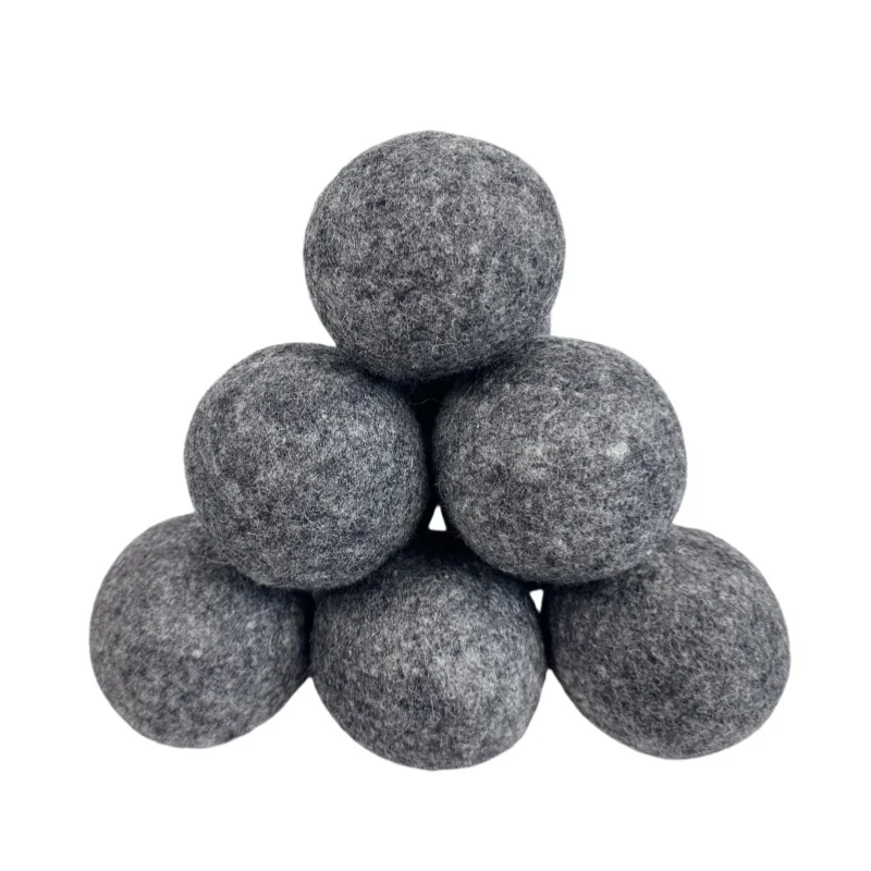 6pcs XL 7.5cm Dark Grey Wool Dryer Balls, 100% New Zealand Organic Fabric Softener for 1000+ Loads