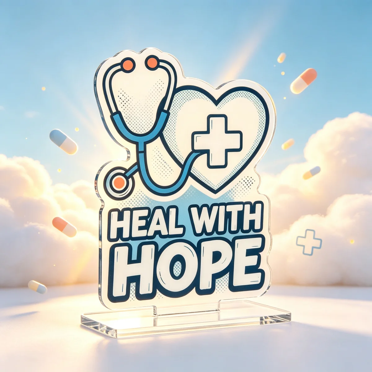 Stethoscope Medical Acrylic Ornament, Double-Sided Pattern Nurses' Day Desktop Gratitude Decoration Ornament