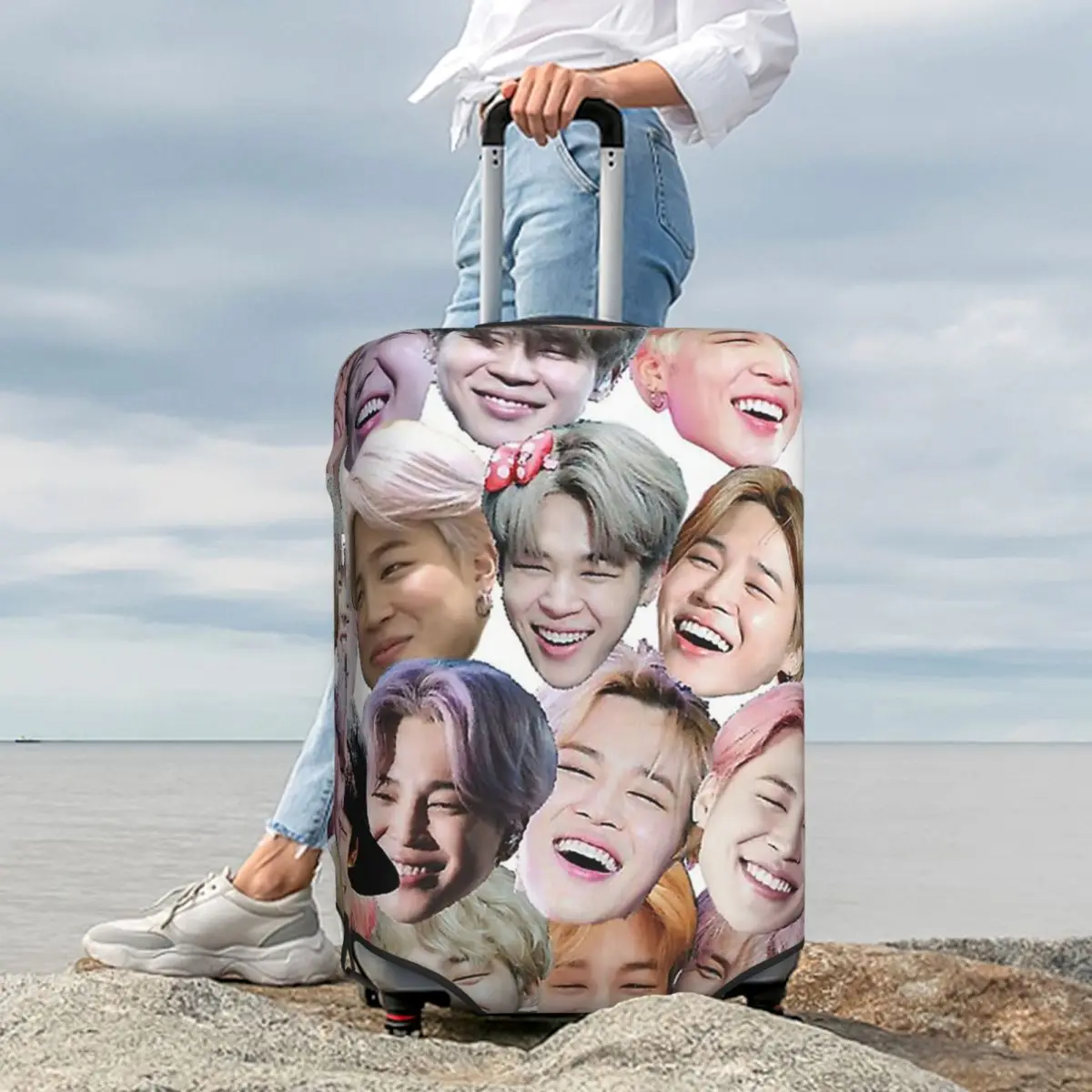 

Smiling Jimin Suitcase Cover Protection Elastic Trip Luggage Protector Covers for 18-32 Inch