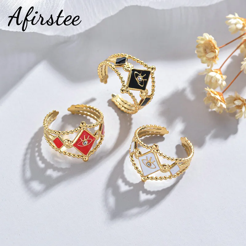 

Afirstee Stainless Steel Drop Oil Style Rings Gold Color Adjustable Ring Banquet Jewelry Women Christmas Gifts