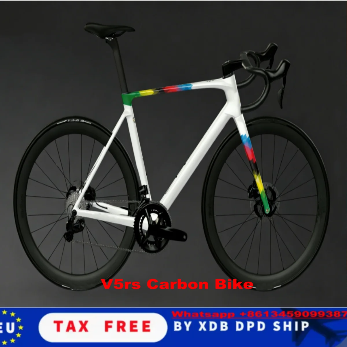 

60 Colors V5RS Carbon Road Complete Bike Full Bicycle R7170 DI2 Groupset 12 speed VRWC- White with World Champion