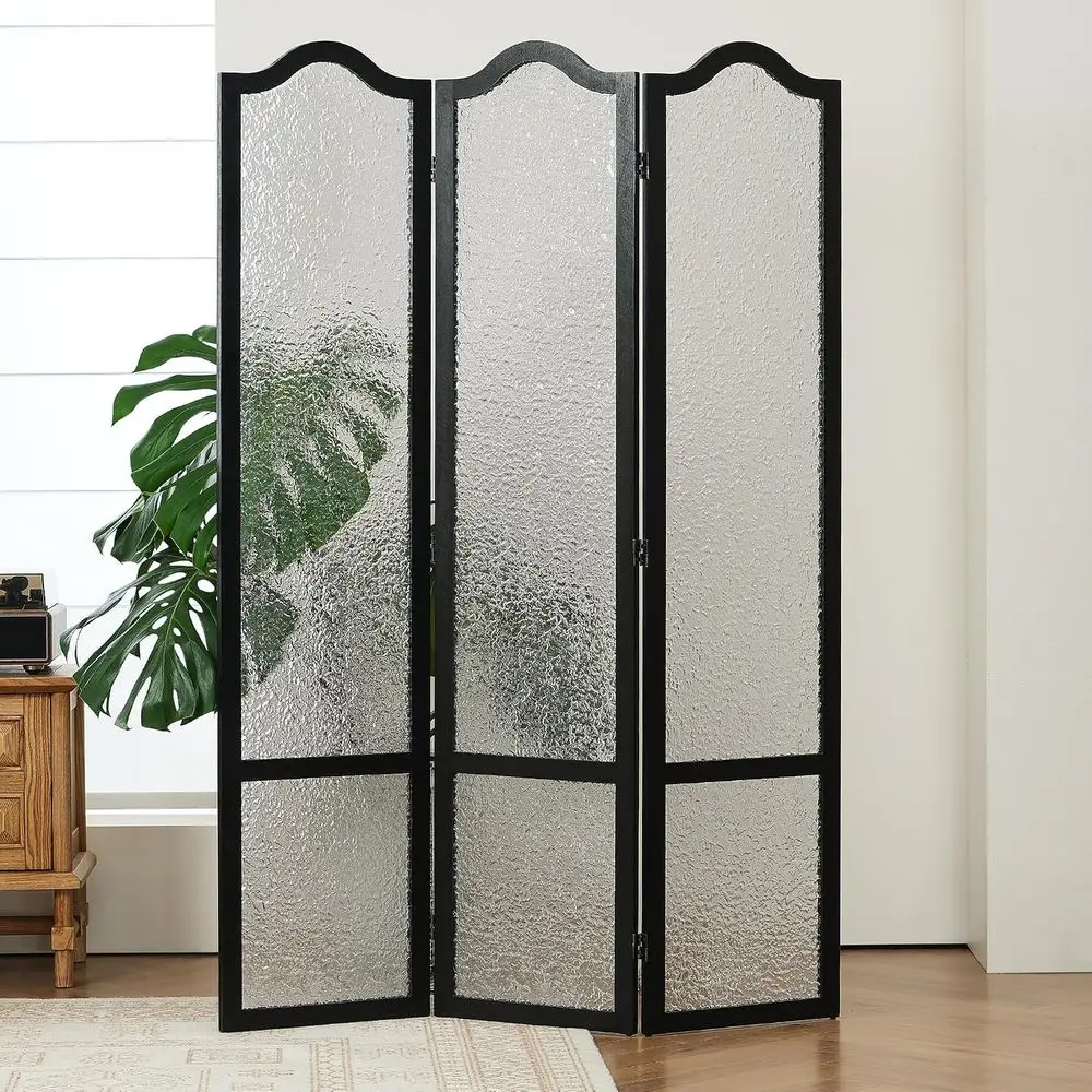 Black 3-Panel Acrylic Room Divider, 67 High x 47.2 Wide - Elegant Privacy Screen for Home or Office