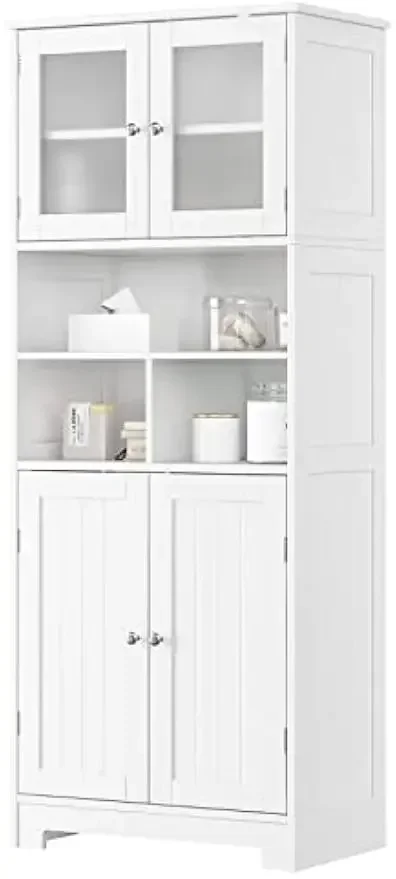 

Tall Bathroom Storage Cabinet, Wooden Storage Cabinet with Doors and Shelves, Freestanding Pantry Cabinet, Modern Linen