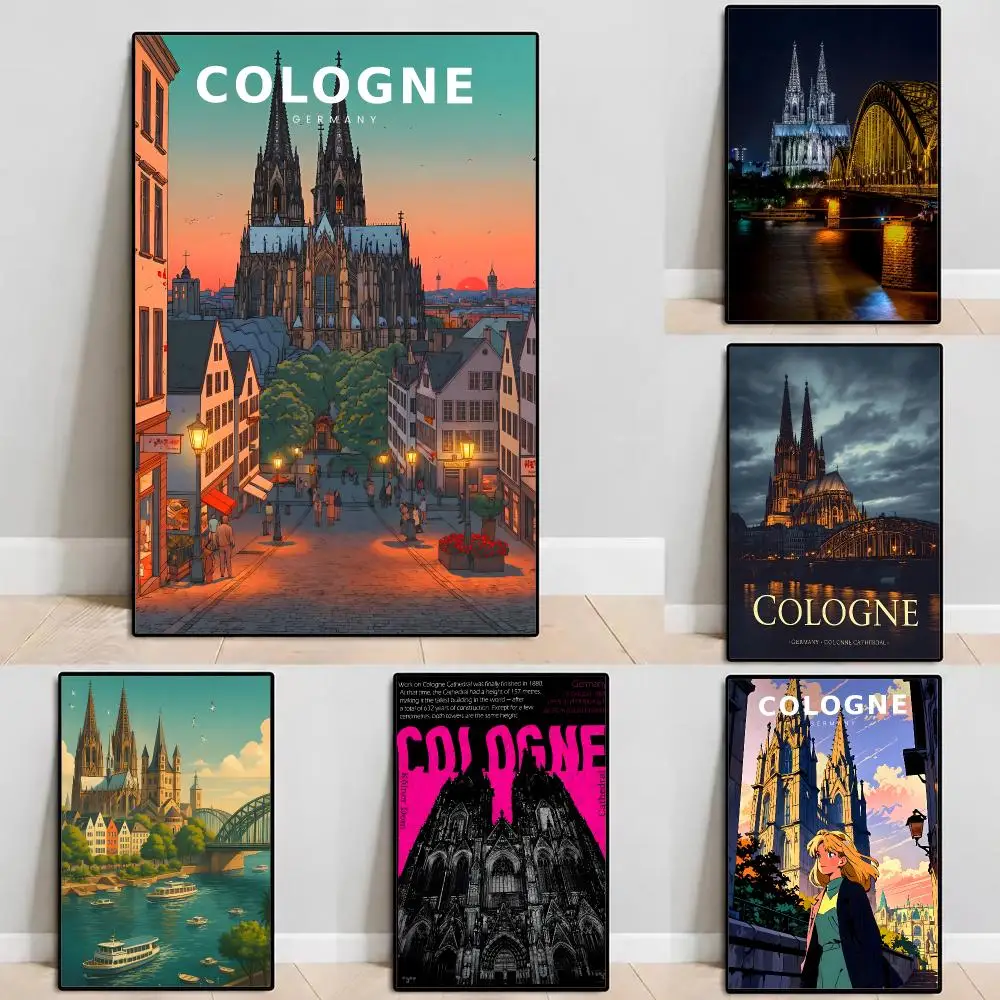 Landmark Cologne Cathedral Poster Self‑Adhesive Waterproof PP Poster Coffee House Bar Wall Art Sticker Room Home Decor