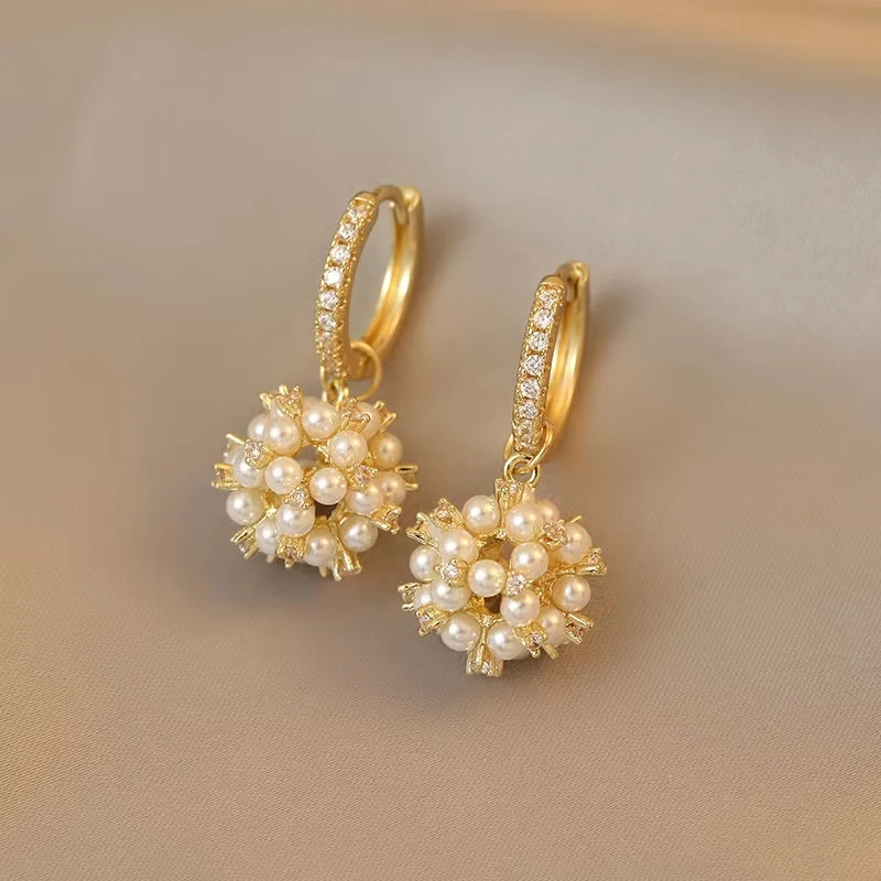 FTCY Französisch Perle Zirkon Ohrringe für Frauen Elegante Trend Feuerwerk Ball Ohrringe frauen Schmuck Geschenke Großhandel