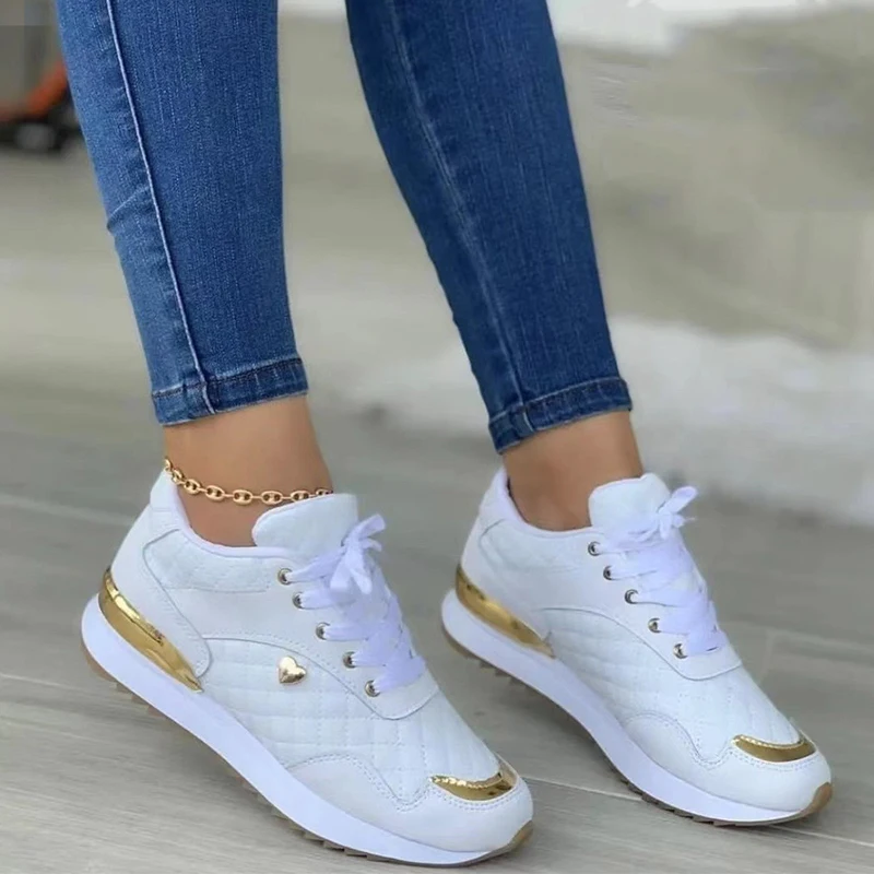 Women Casual Sport Shoes Sneakers Platform Shoes PU Leather Patchwork  Ladies Outdoor Running Walking Shoes Zapatillas Mujer