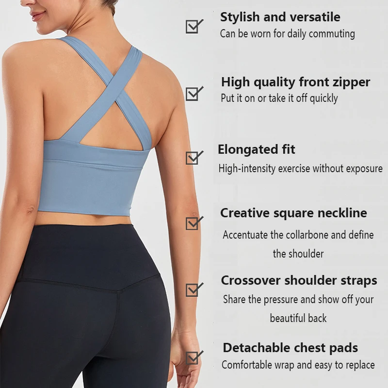 Sujetador deportivo resistente a los golpes para mujer, tirantes anchos, cremallera, correr, yoga, reunión, espalda bonita, ropa de gimnasio, talla grande, nuevo