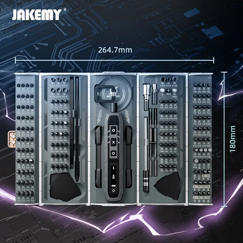 JAKEMY 180-in-1 Black Magnetic Precision Screwdriver Set,Professional Electric Maintenance Tool Suitable For PC, iPhone, MacBook