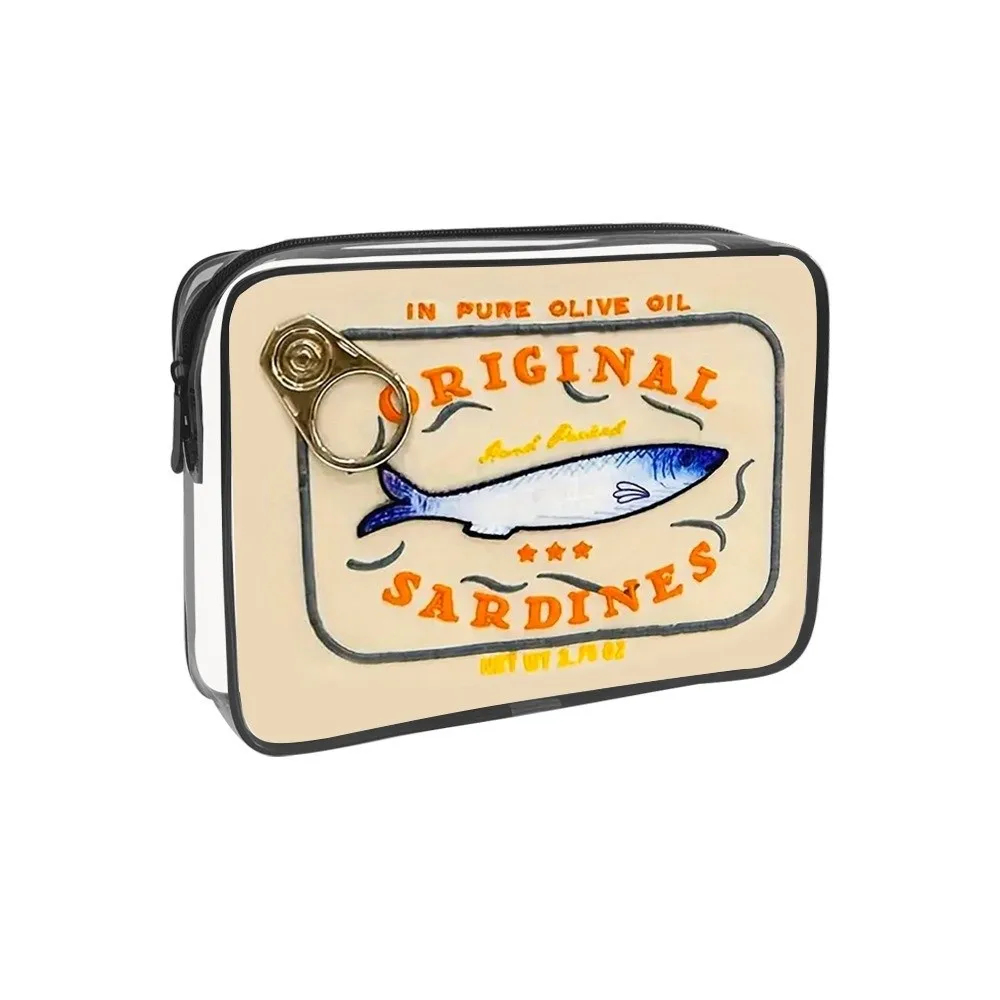 PVC Material Makeup Bag Zipper Closure transparent Makeup Pouch Canned Sardines Design Portable Size Cosmetic Bag For Travel