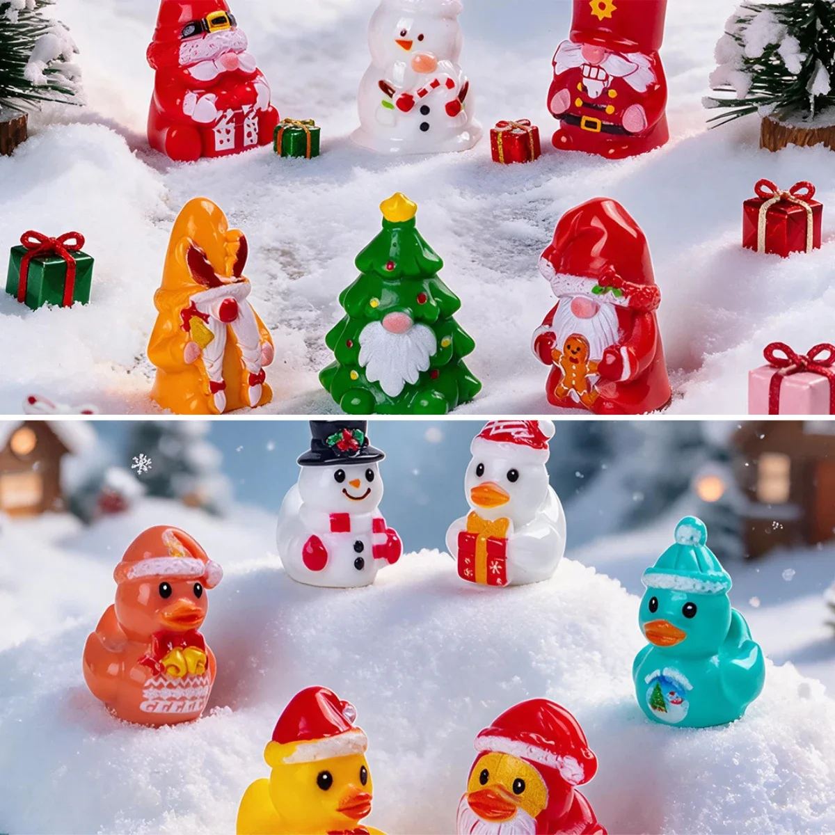 100pcs Cute Christmas Dwarf Duck 3D Resin Cabochon DIY Accessories Keychain Jewelry Festival Decor Wholesale Dollhouse Oranment