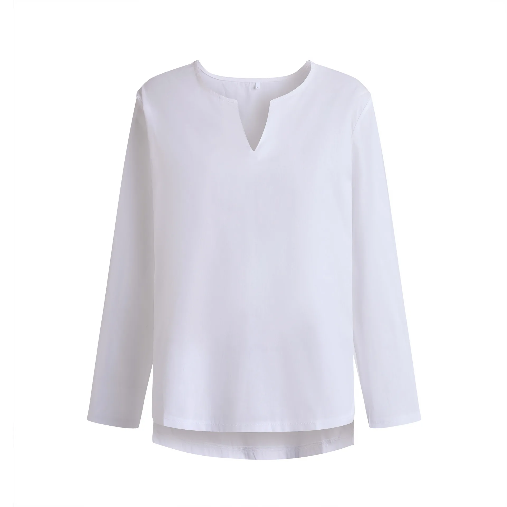 

2025 Autumn Men's Youth Chinese T-shirt Cotton and Linen Solid Color Loose Clothes Chinese Style V-neck Men's Long-sleeved Shirt