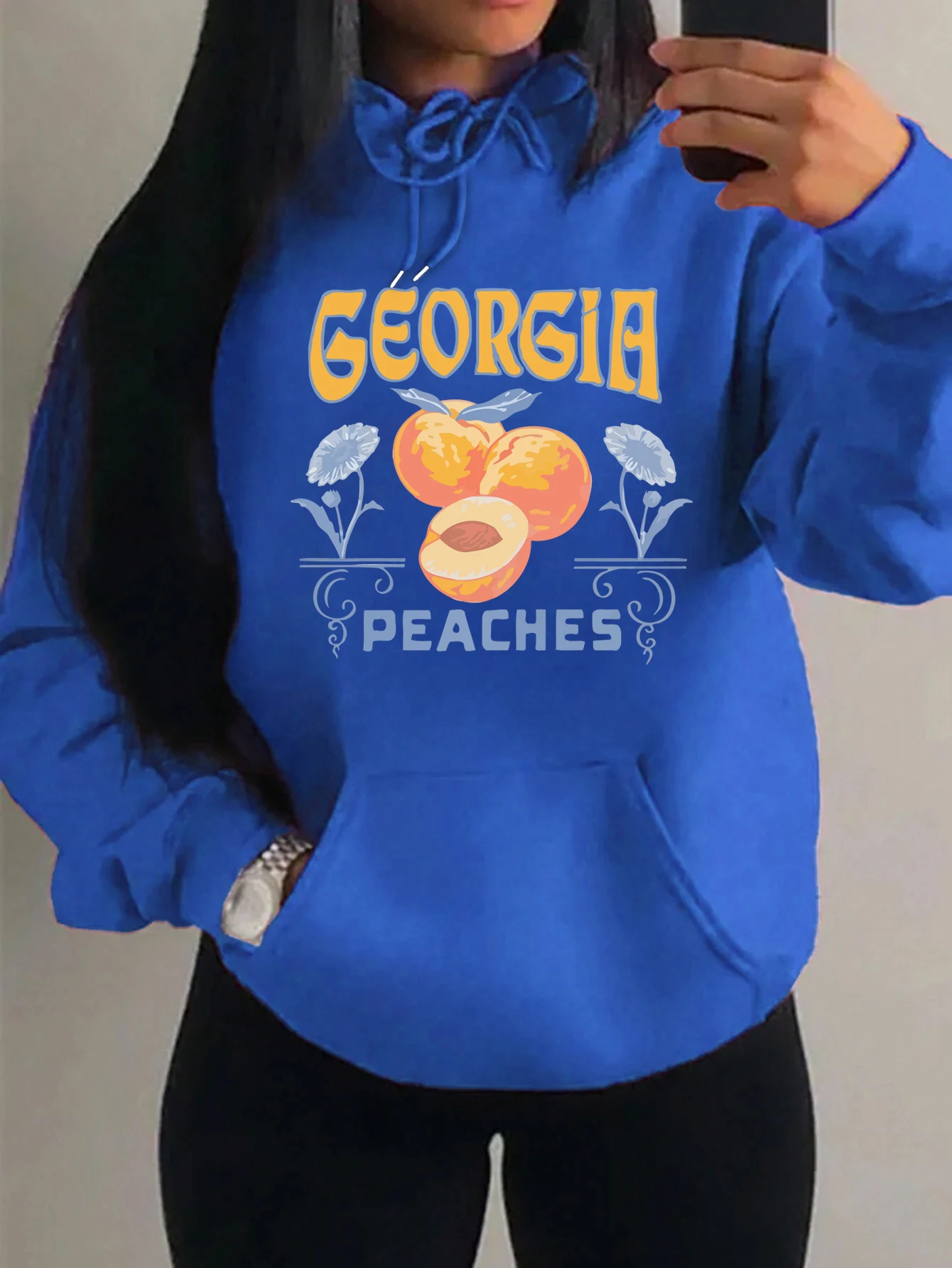 

Georgia Yellow Peaches Creative Pattern Women Hoodie Oversize Casual Clothing Autumn Fleece Hoody Fashion Streetwear Unisex