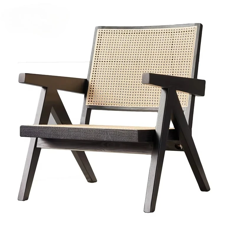 

Nordic modern indoor hotel living room chair wood vine with armrests leisure sofa leisure chair